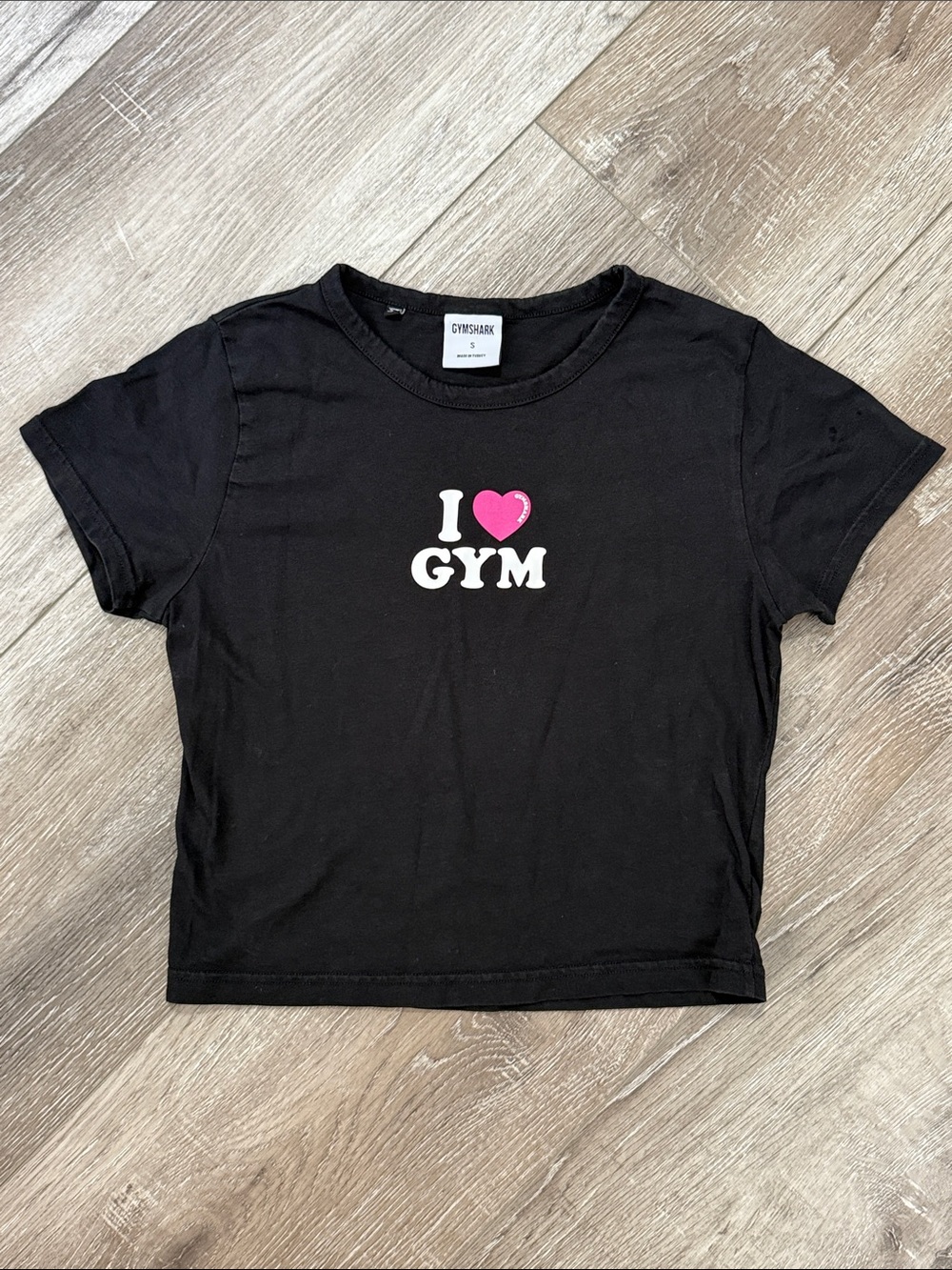 Gymshark Black Crop Tee with Pink Heart Logo